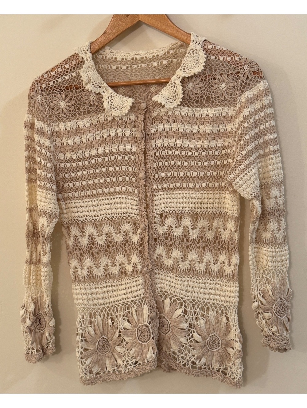 Handmade Crochet Floral Pattern Cardigan Sweater